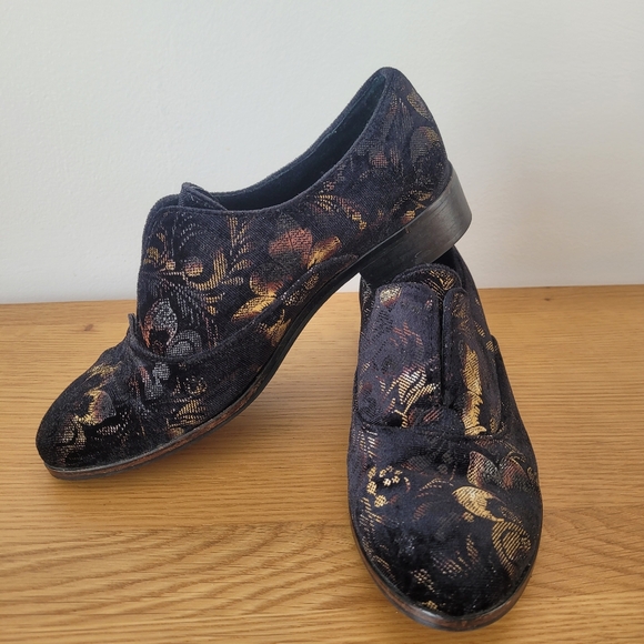 L'INTERVALLE Floral Loafers Oxford Shoes Size 37 US 6.5 Jacquard Black Velvet - Picture 5 of 9